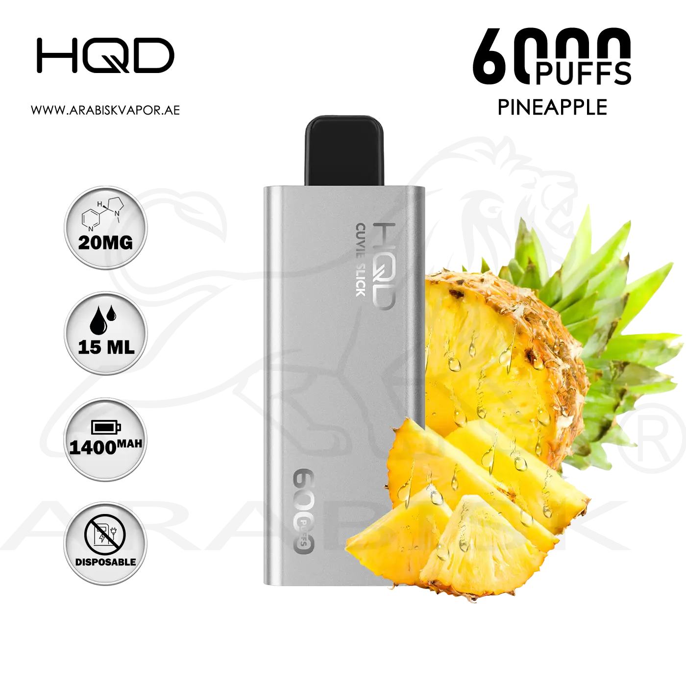 HQD CUVIE SLICK 6000 PUFFS 20MG - PINEAPPLE Arabisk Vape HQD CUVIE SLICK 6000 PUFFS 20MG - PINEAPPLE Arabisk Vape