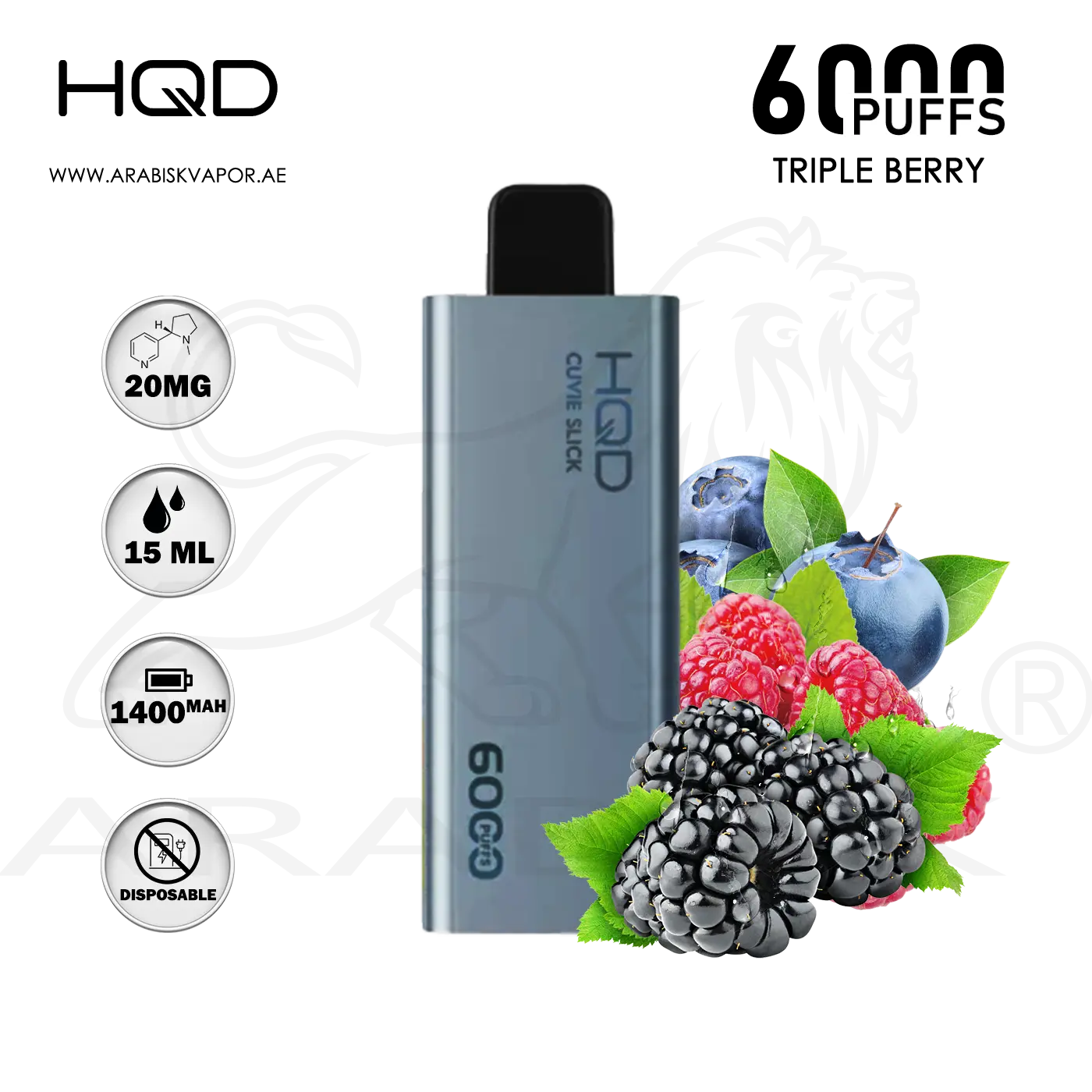 HQD CUVIE SLICK 6000 PUFFS 20MG - TRIPLE BERRY  Arabisk Vape