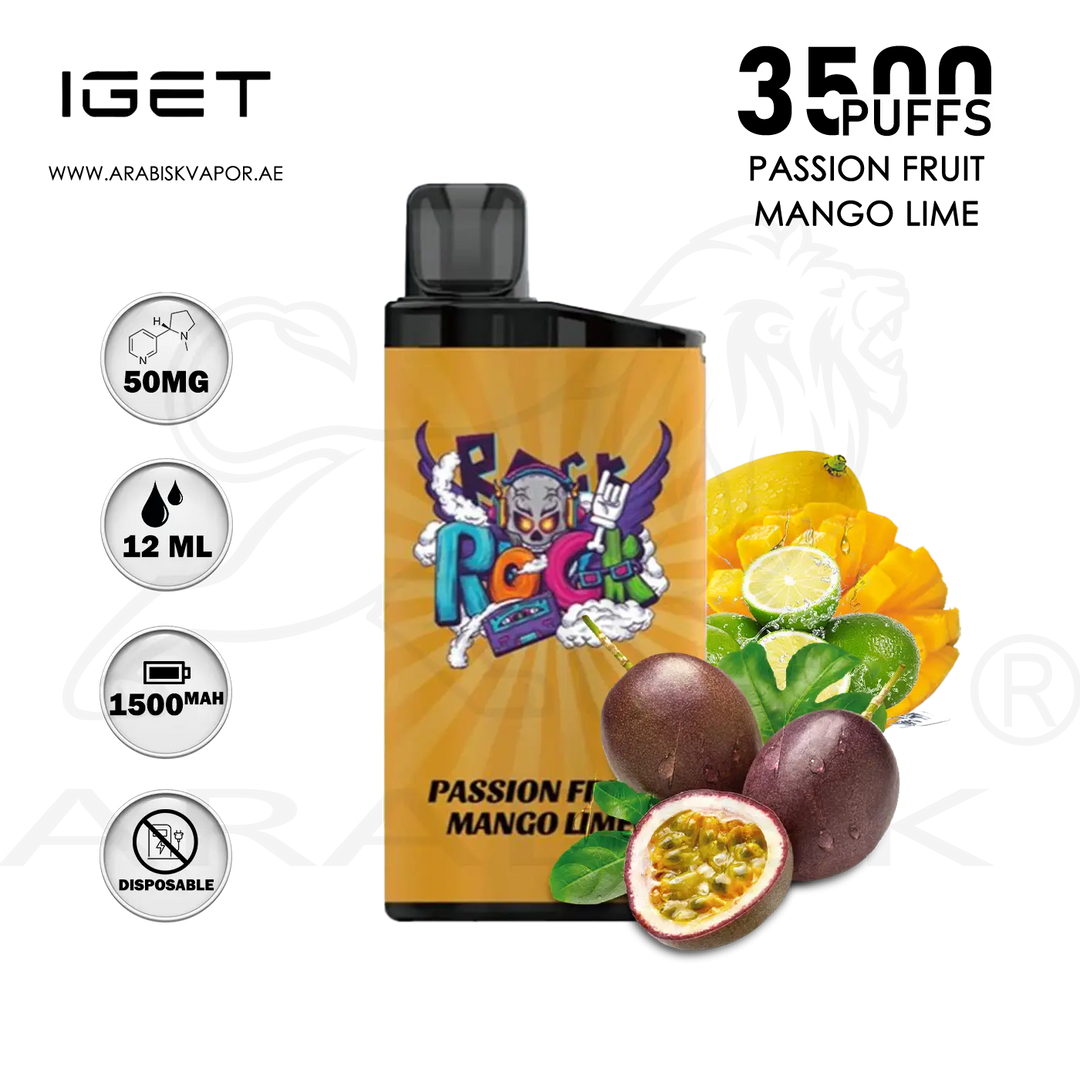 IGET BAR DISPOSABLE DEVICE 3500 PUFFS 50MG - PASSIONFRUIT MANGO LIME Arabisk Vape IGET BAR DISPOSABLE DEVICE 3500 PUFFS 50MG - PASSIONFRUIT MANGO LIME Arabisk Vape
