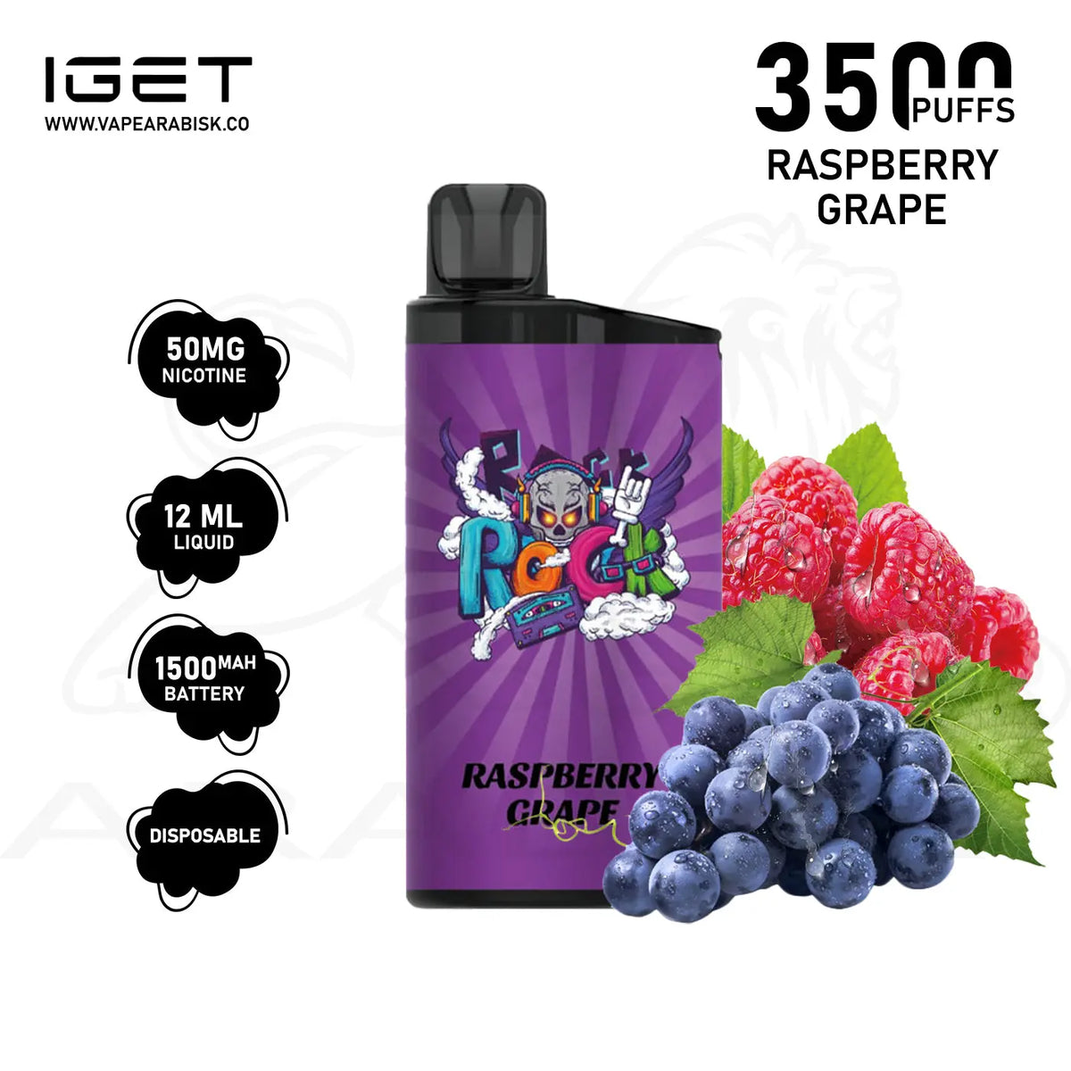 IGET BAR DISPOSABLE DEVICE 3500 PUFFS 50MG - RASPBERRY GRAPE – Arabisk Vape
