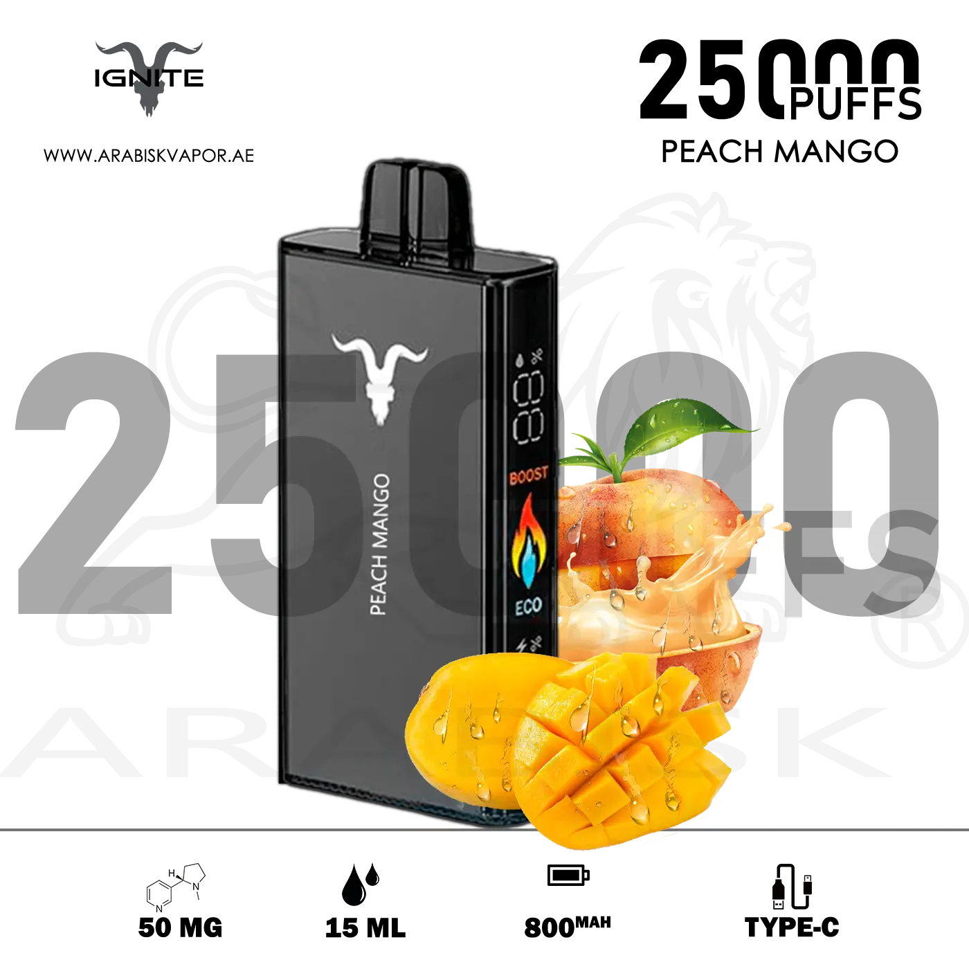 IGNITE V250 25000 PUFFS 50MG - PEACH MANGO