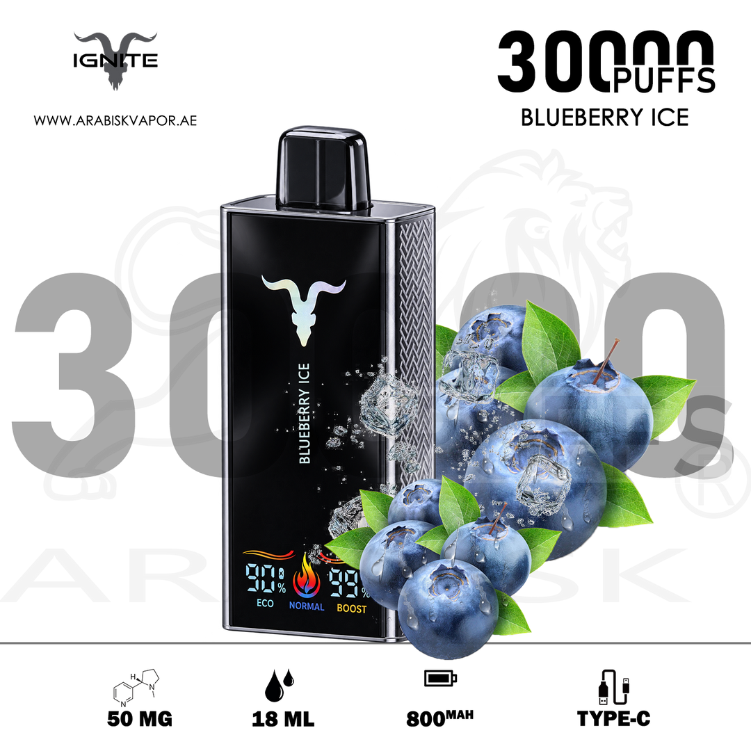 IGNITE V300 30000 PUFFS 50MG RECHARGEABLE VAPE - BLUEBERRY ICE