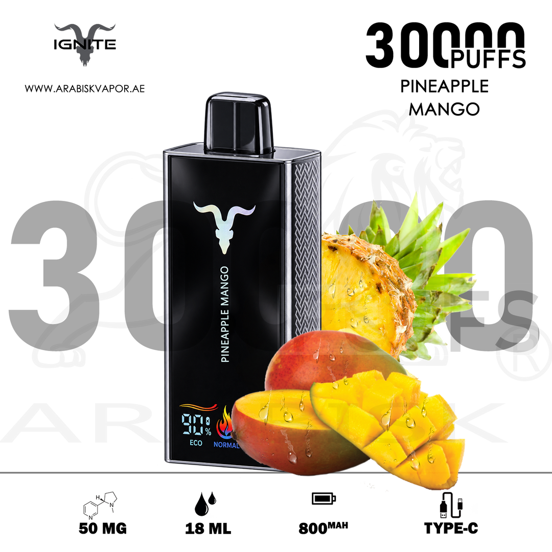 IGNITE V300 30000 PUFFS 50MG RECHARGEABLE VAPE - PINEAPPLE MANGO