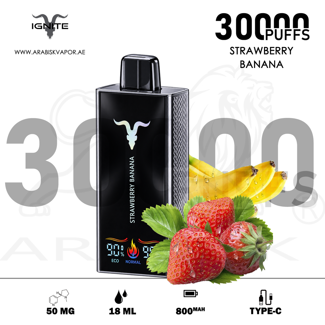 IGNITE V300 30000 PUFFS 50MG RECHARGEABLE VAPE - STRAWBERRY BANANA