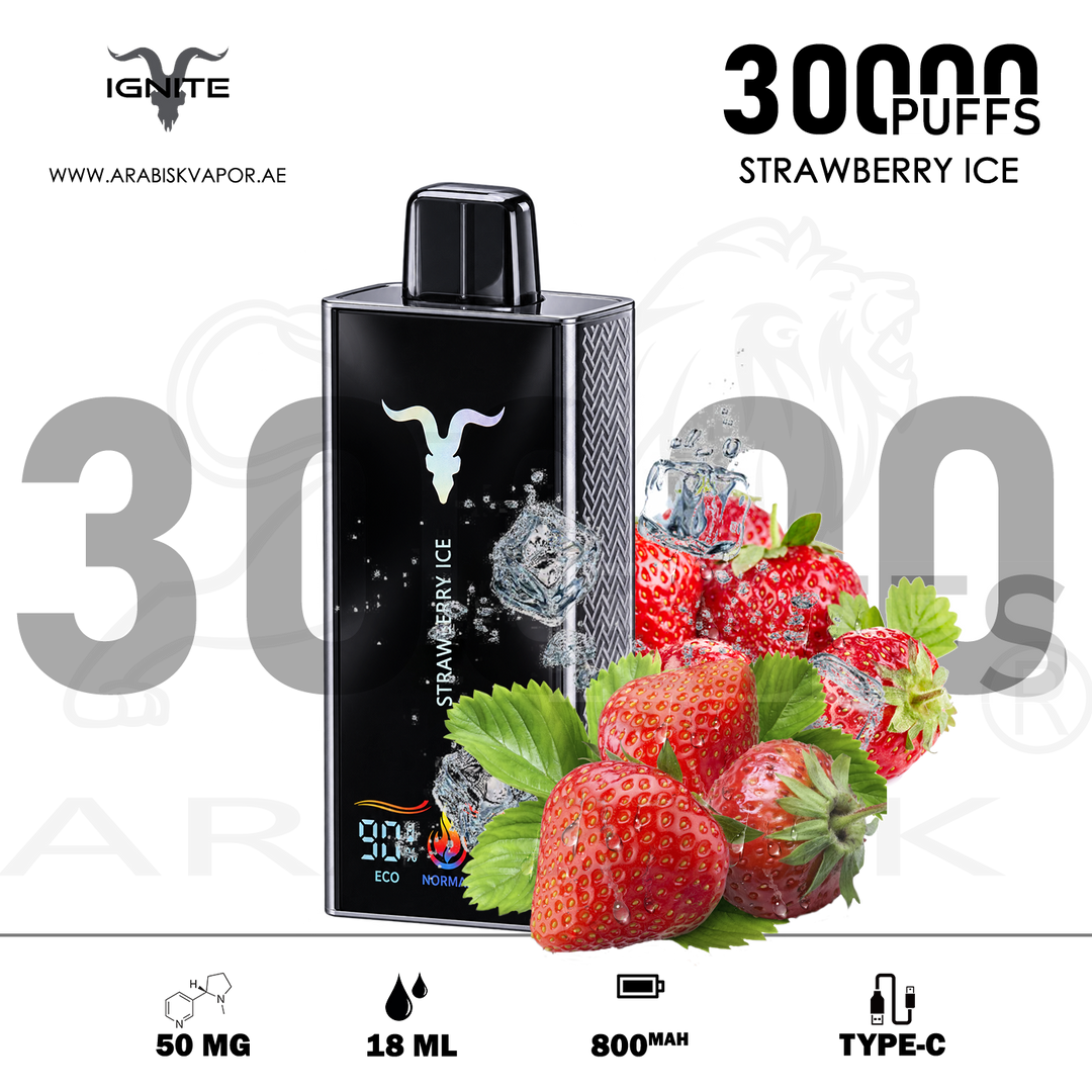 IGNITE V300 30000 PUFFS 50MG RECHARGEABLE VAPE - STRAWBERRY ICE