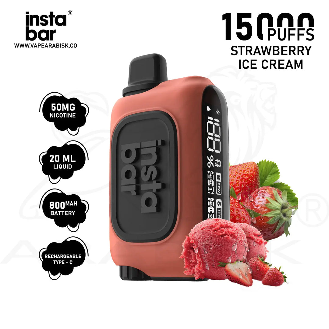 INSTABAR WT15000 PUFFS 50MG - STRAWBERRY ICE CREAM 