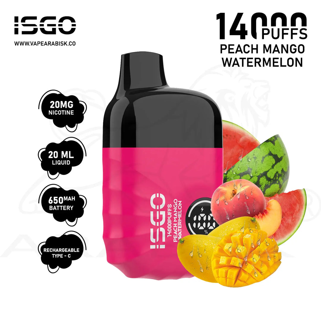 ISGO VEGAS 14000 PUFFS 20MG - PEACH MANGO WATERMELON 