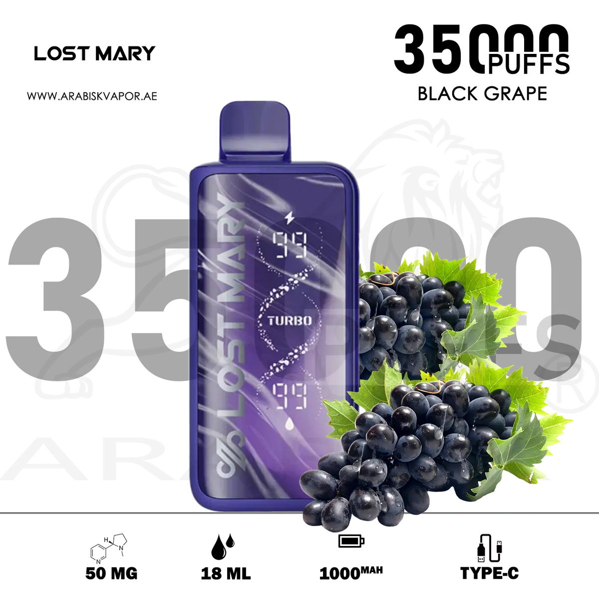 grape lost mary turbo MT 35000 PUFFS 50MG Clearance Flavour:Raspberry Watermelon (NEW) Flum Pebble Aloe Grape