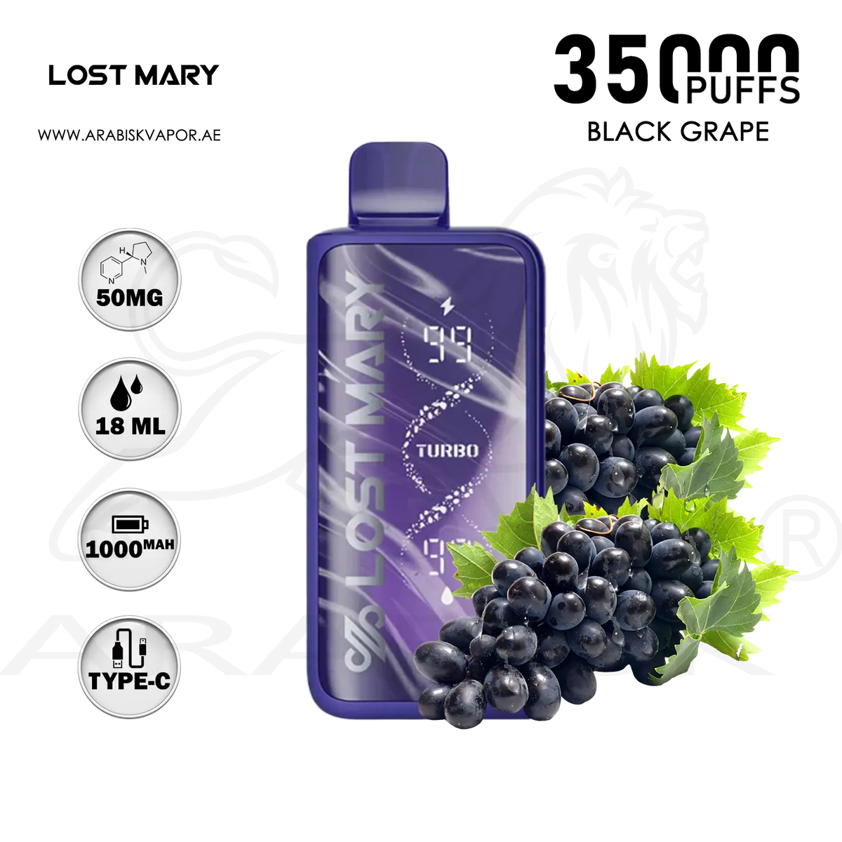 LOST MARY MT35000 PUFFS TURBO 50MG - BLACK GRAPE  Arabisk Vape