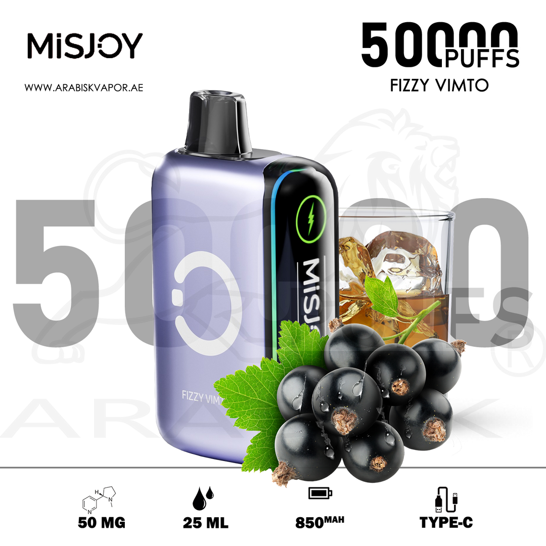 MISJOY BETA 50000 PUFFS 50MG RECHARGEABLE VAPE - FIZZY VIMTO