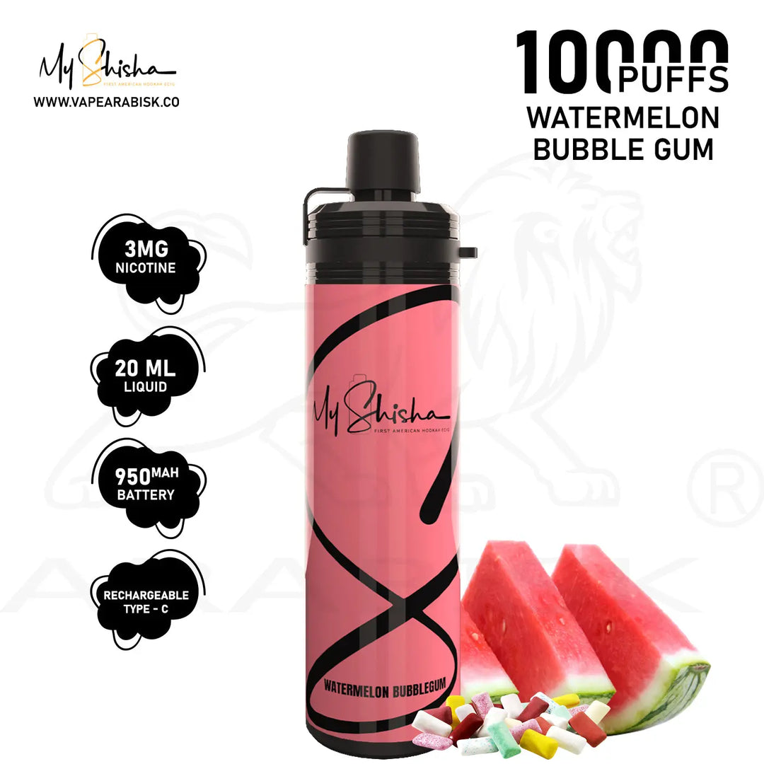 MY SHISHA CLASSIC 10000 MTL PUFFS 3MG - WATERMELON BUBBLEGUM 