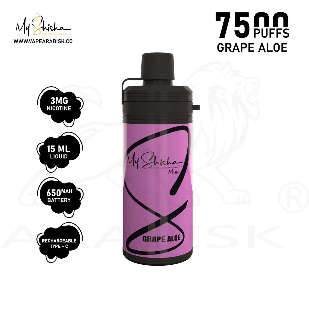 MY SHISHA MINI 7500 MTL PUFFS 3MG - GRAPE ALOE My Shisha