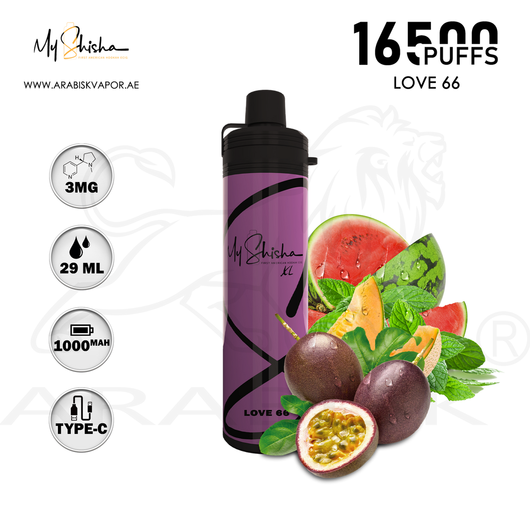 MY SHISHA XL 16500 DTL PUFFS 3MG - LOVE 66