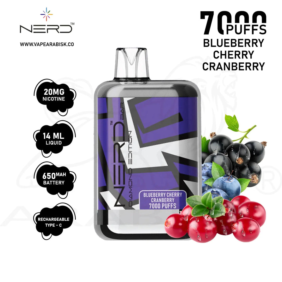 NERD BAR DIAMOND EDITION 7000 PUFFS 20MG - BLUEBERRY CHERRY CRANBERRY 