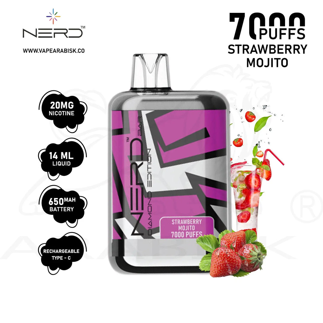 NERD BAR DIAMOND EDITION 7000 PUFFS 20MG - STRAWBERRY MOJITO 