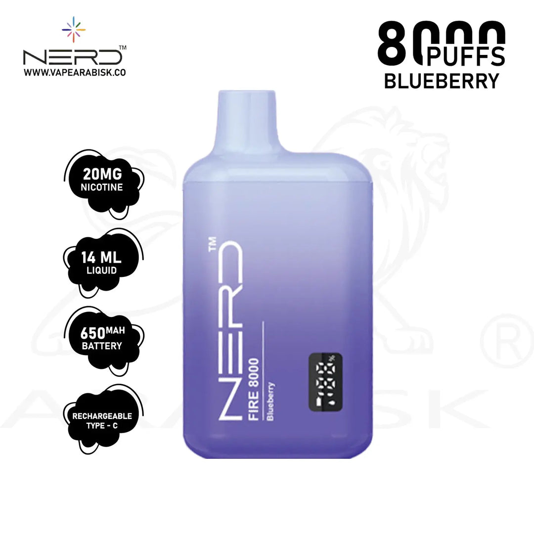 NERD FIRE 8000 PUFFS 20MG - BLUEBERRY Nerd