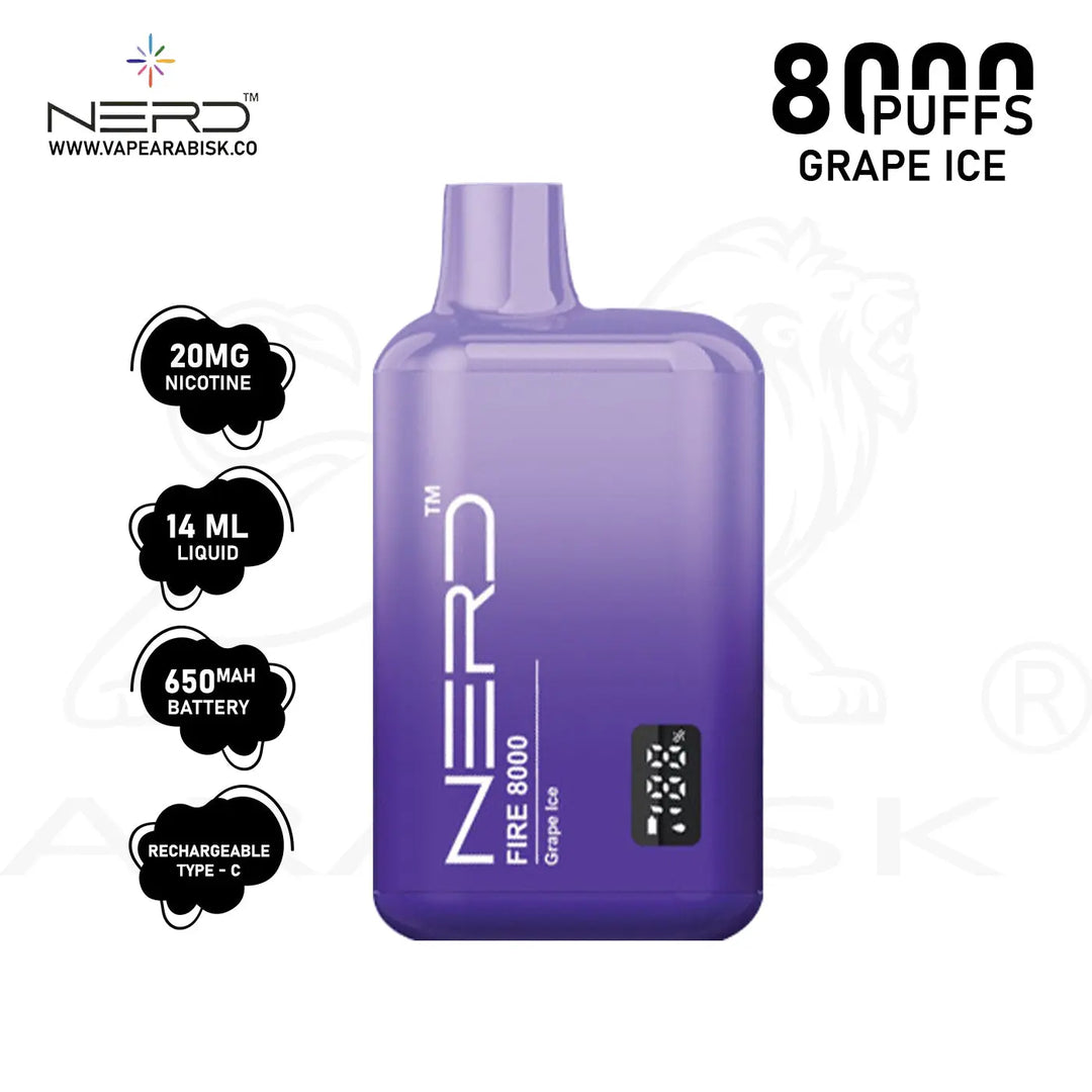 NERD FIRE 8000 PUFFS 20MG - GRAPE ICE Nerd