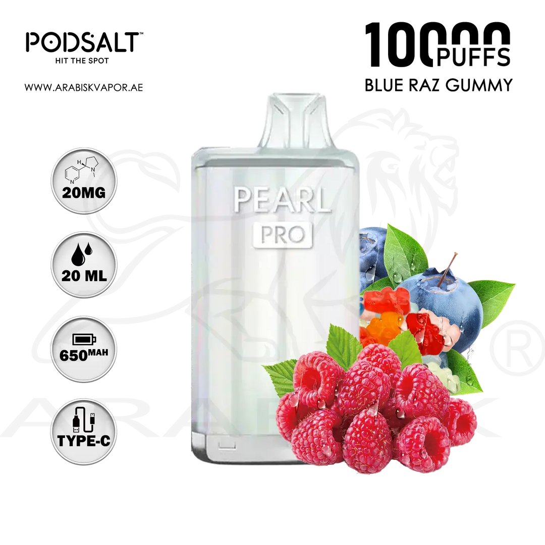 PODSALT PEARL PRO 10000 PUFFS 20MG - BLUE RAZ GUMMY Arabisk Vape PODSALT PEARL PRO 10000 PUFFS 20MG - BLUE RAZ GUMMY Arabisk Vape