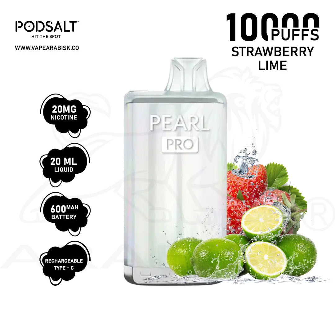 PODSALT PEARL PRO 10000 PUFFS 20MG - STRAWBERRY LIME 