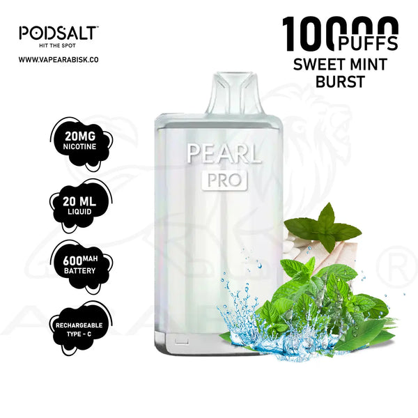 PODSALT PEARL PRO 10000 PUFFS 20MG - SWEET MINT BURST 