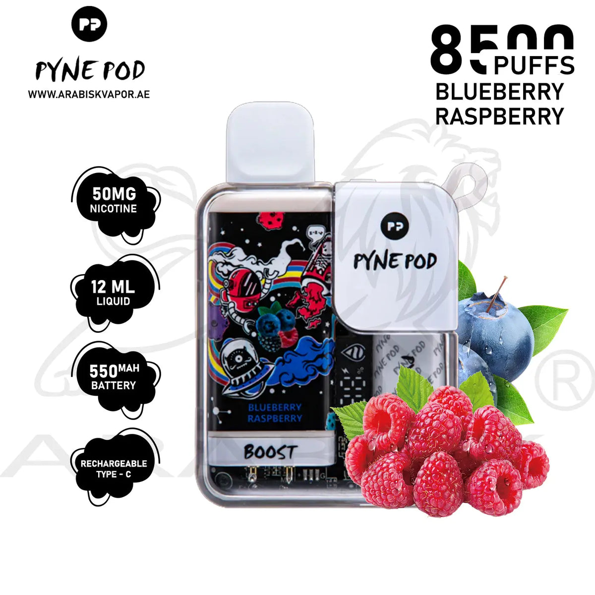 Buy PYNE POD 8500 PUFFS 50MG in Blueberry Raspberry Flavor | Disposable ...