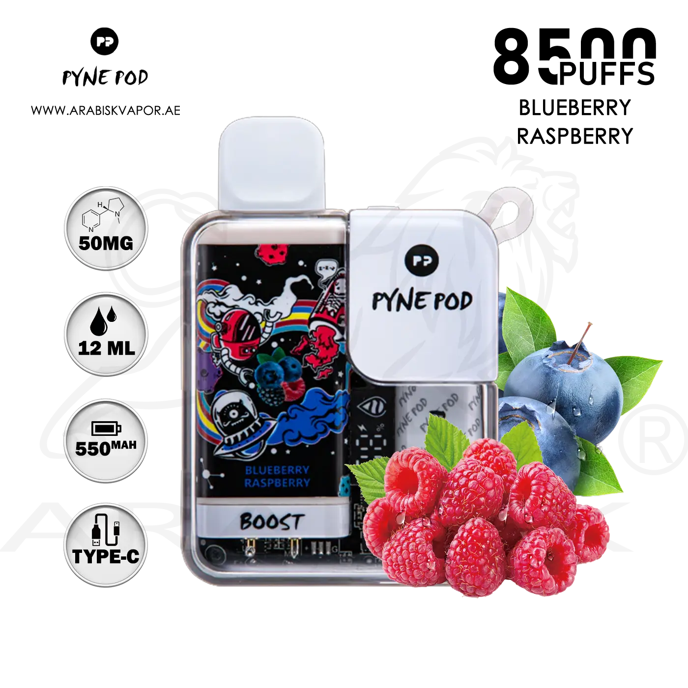Boost Blueberry Raspberry 8500 Disposable For Sale Boost 8500 Puffs  Disposable In UAE Pyne Pod