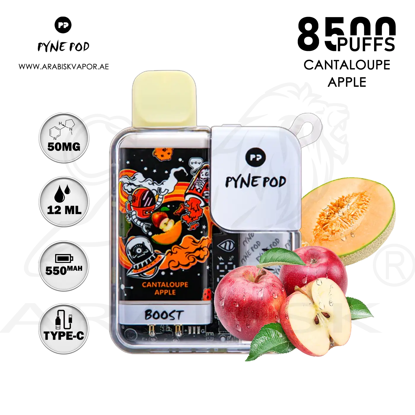 Buy PYNE POD 8500 PUFFS 50MG in Cantaloupe Apple Flavor | Disposable Device Arabisk Vape Buy PYNE POD 8500 PUFFS 50MG in Cantaloupe Apple Flavor | Disposable Device Arabisk Vape