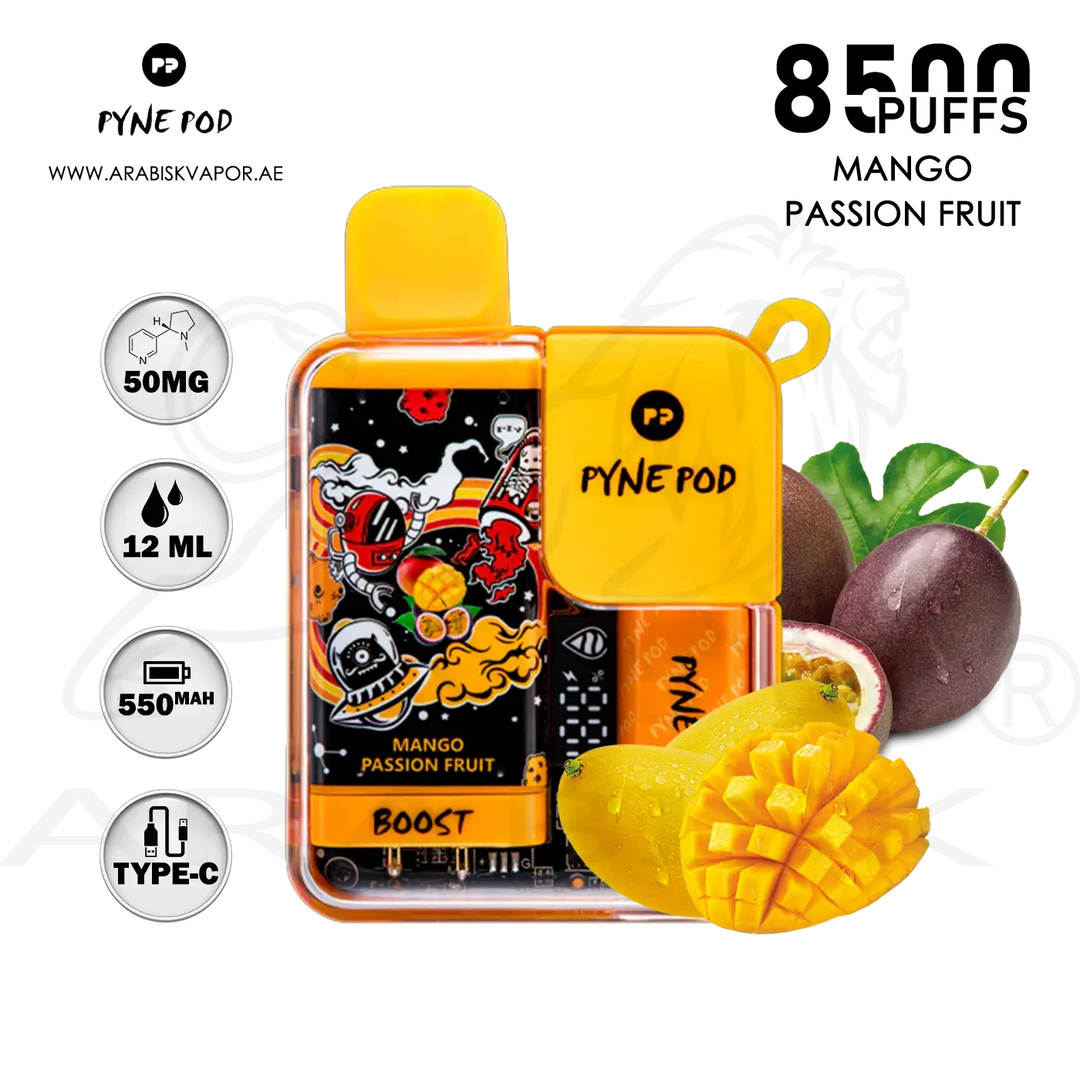 PYNE POD 8500 PUFFS 50MG Mango Passion Fruit Flavor Disposable Device Arabisk Vape PYNE POD 8500 PUFFS 50MG Mango Passion Fruit Flavor Disposable Device Arabisk Vape