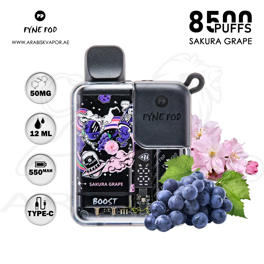 Buy PYNE POD 8500 PUFFS 50MG in Sakura Grape Flavor Disposable Device Arabisk Vape Buy PYNE POD 8500 PUFFS 50MG in Sakura Grape Flavor Disposable Device Arabisk Vape