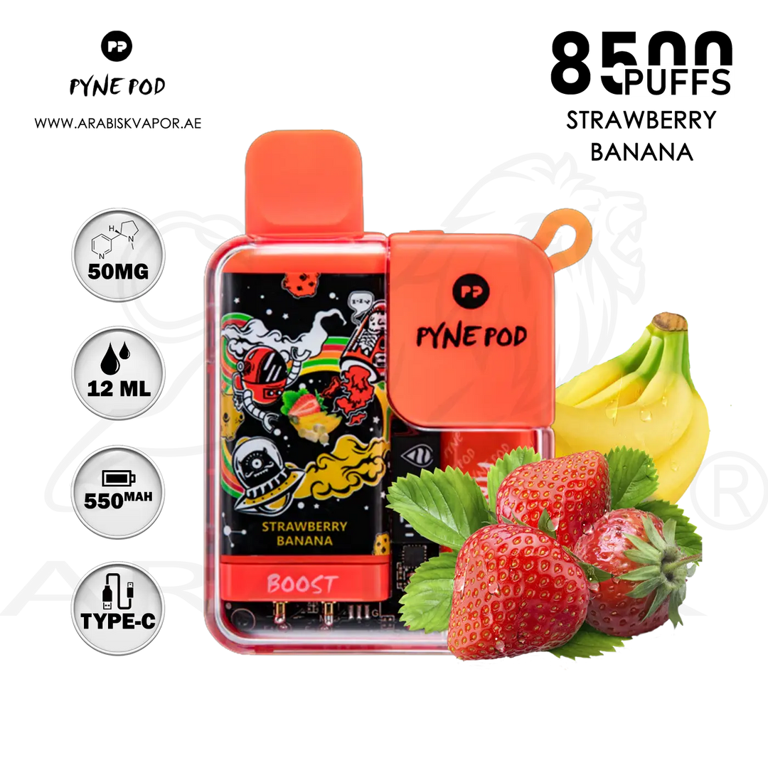 PYNE POD 8500 PUFFS 50MG in Strawberry Banana Flavor Disposable Device Arabisk Vape PYNE POD 8500 PUFFS 50MG in Strawberry Banana Flavor Disposable Device Arabisk Vape