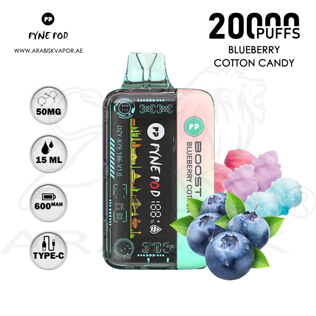 PYNE POD BOOST PRO 20000 PUFFS 50MG - BLUEBERRY COTTON CANDY Arabisk Vape PYNE POD BOOST PRO 20000 PUFFS 50MG - BLUEBERRY COTTON CANDY Arabisk Vape