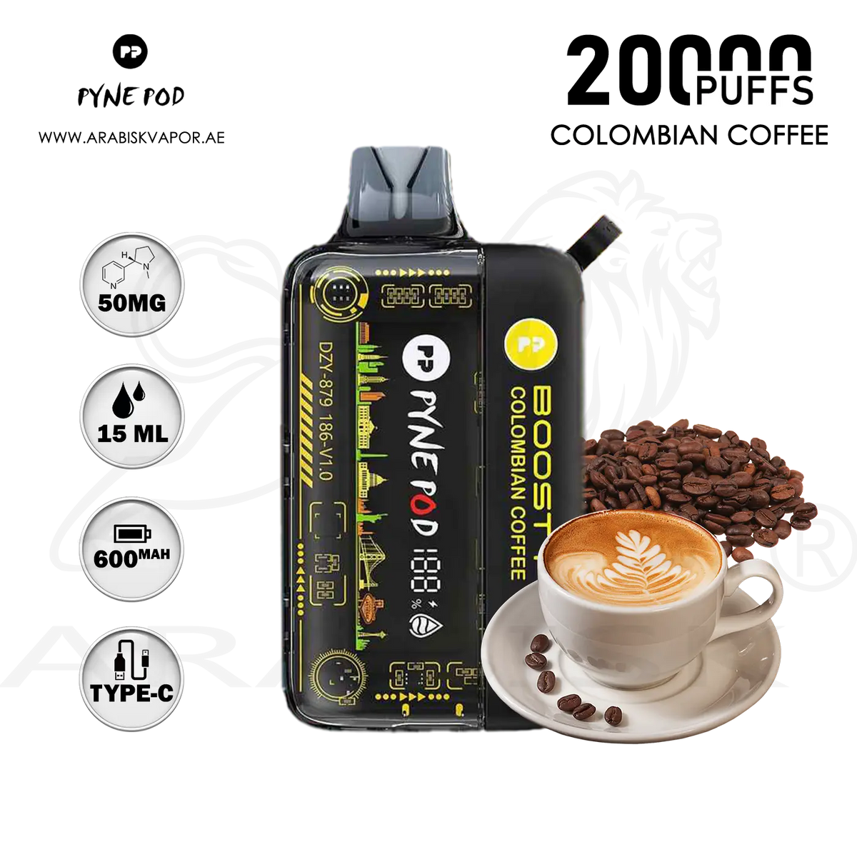 pyne pod colombian coffee vape PYNE POD BOOST PRO 20000 PUFFS 50MG