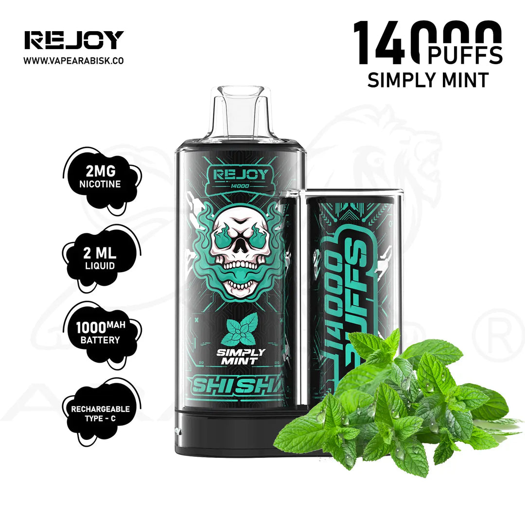 REJOY SHISHA 14000 PUFFS 2MG - SIMPLY MINT 