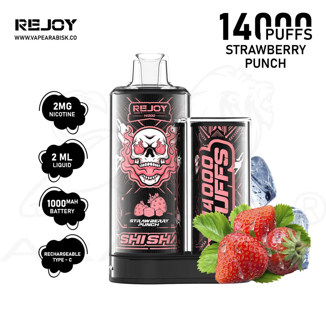 REJOY SHISHA 14000 PUFFS 2MG - STRAWBERRY PUNCH 