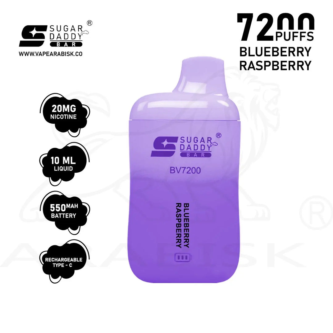 SUGAR DADDY BAR  BV 7200 PUFFS 20MG - BLUEBERRY RASPBERRY Sugar Daddy Bar