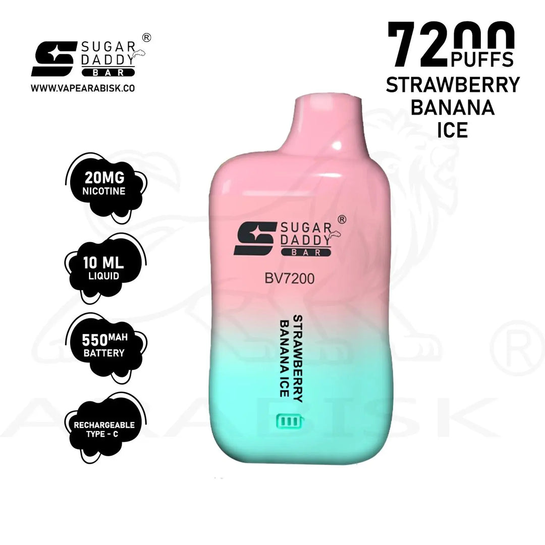 SUGAR DADDY BAR  BV 7200 PUFFS 20MG - STRAWBERRY BANANA ICE Sugar Daddy Bar