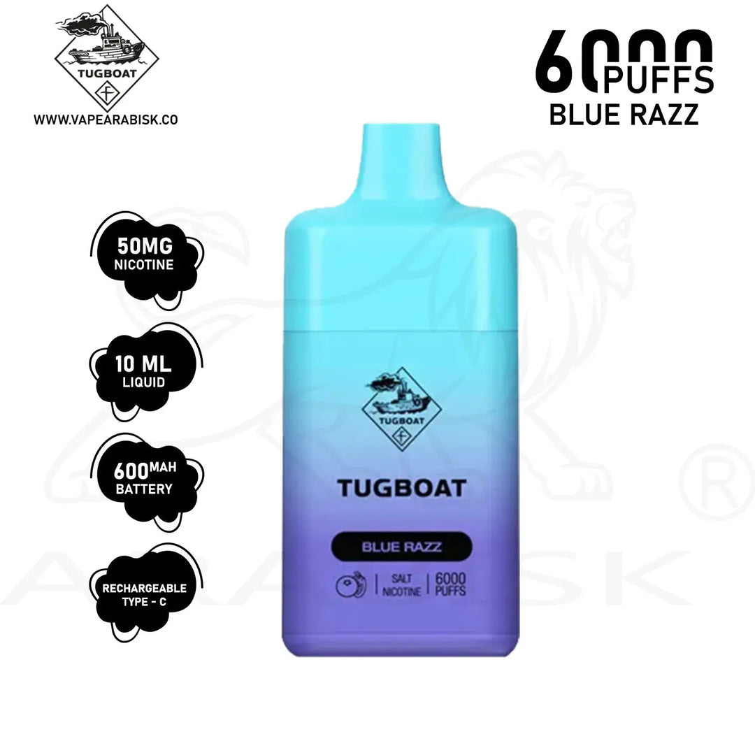 TUGBOAT BOX 6000 PUFFS 50MG - BLUERAZZ Tugboat