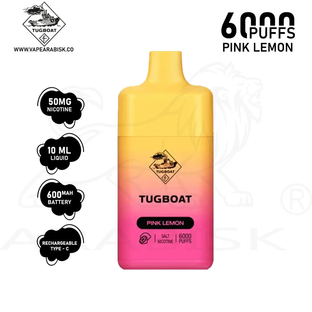 TUGBOAT BOX 6000 PUFFS 50MG - PINK LEMON Tugboat