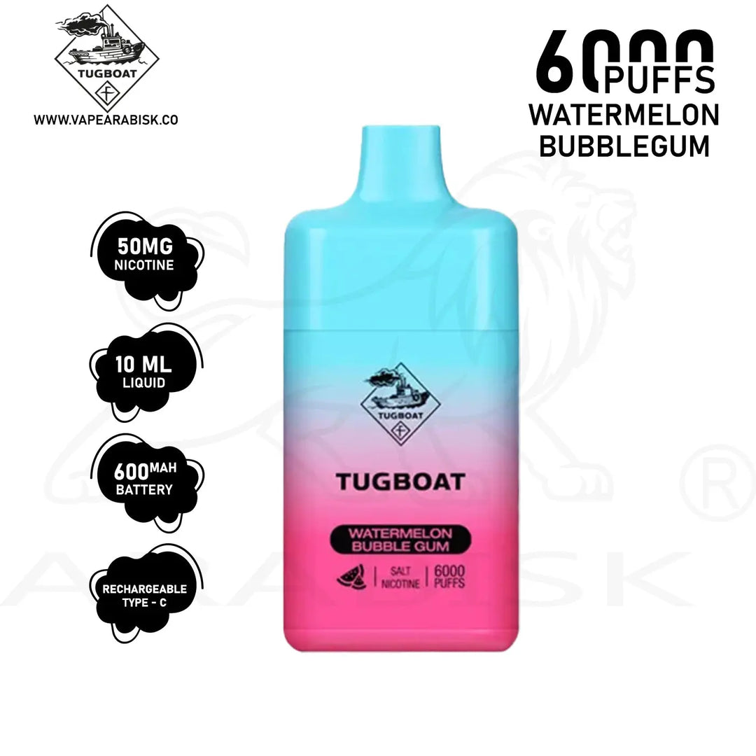 TUGBOAT BOX 6000 PUFFS 50MG - WATERMELON BUBBLEGUM Tugboat