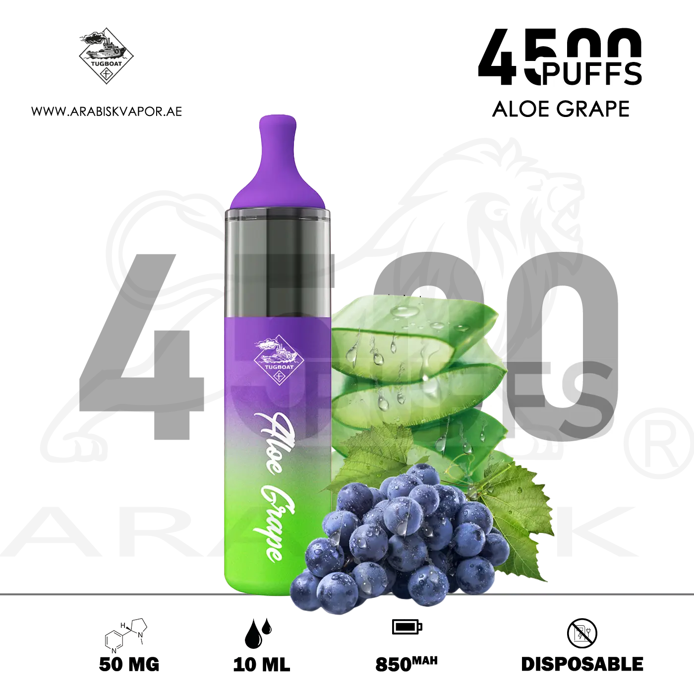 TUGBOAT EVO 4500 PUFFS 50MG - ALOE GRAPE