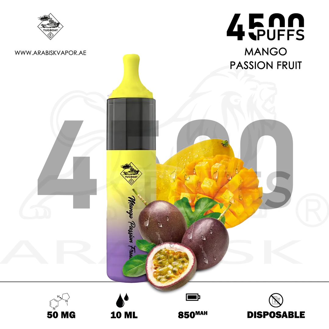 TUGBOAT EVO 4500 PUFFS 50MG - MANGO PASSION FRUIT | DISPOSABLE VAPE Arabisk Vape TUGBOAT EVO 4500 PUFFS 50MG - MANGO PASSION FRUIT | DISPOSABLE VAPE Arabisk Vape