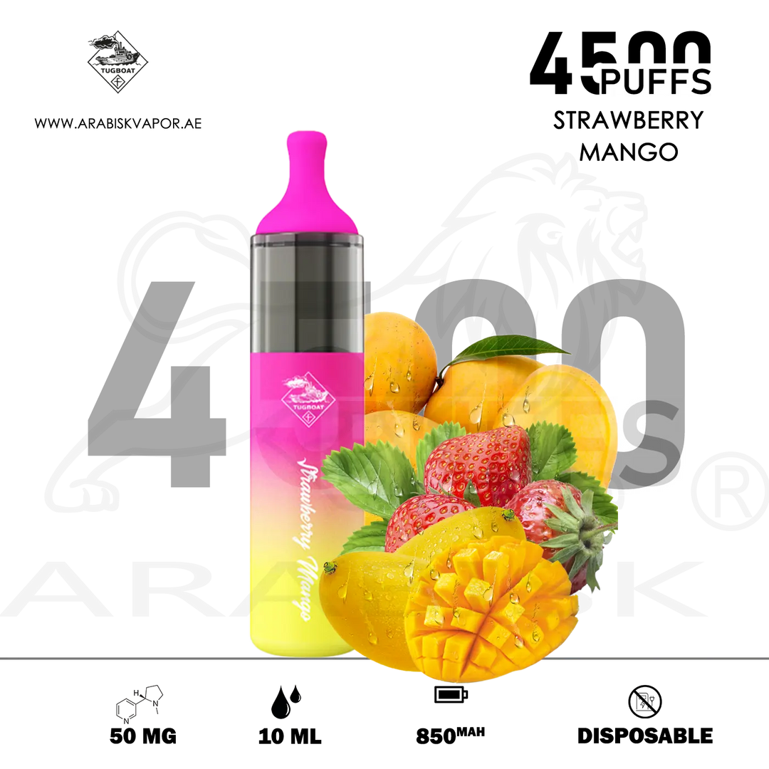 TUGBOAT EVO 4500 PUFFS 50MG - STRAWBERRY MANGO | DISPOSABLE VAPE  Arabisk  Vape