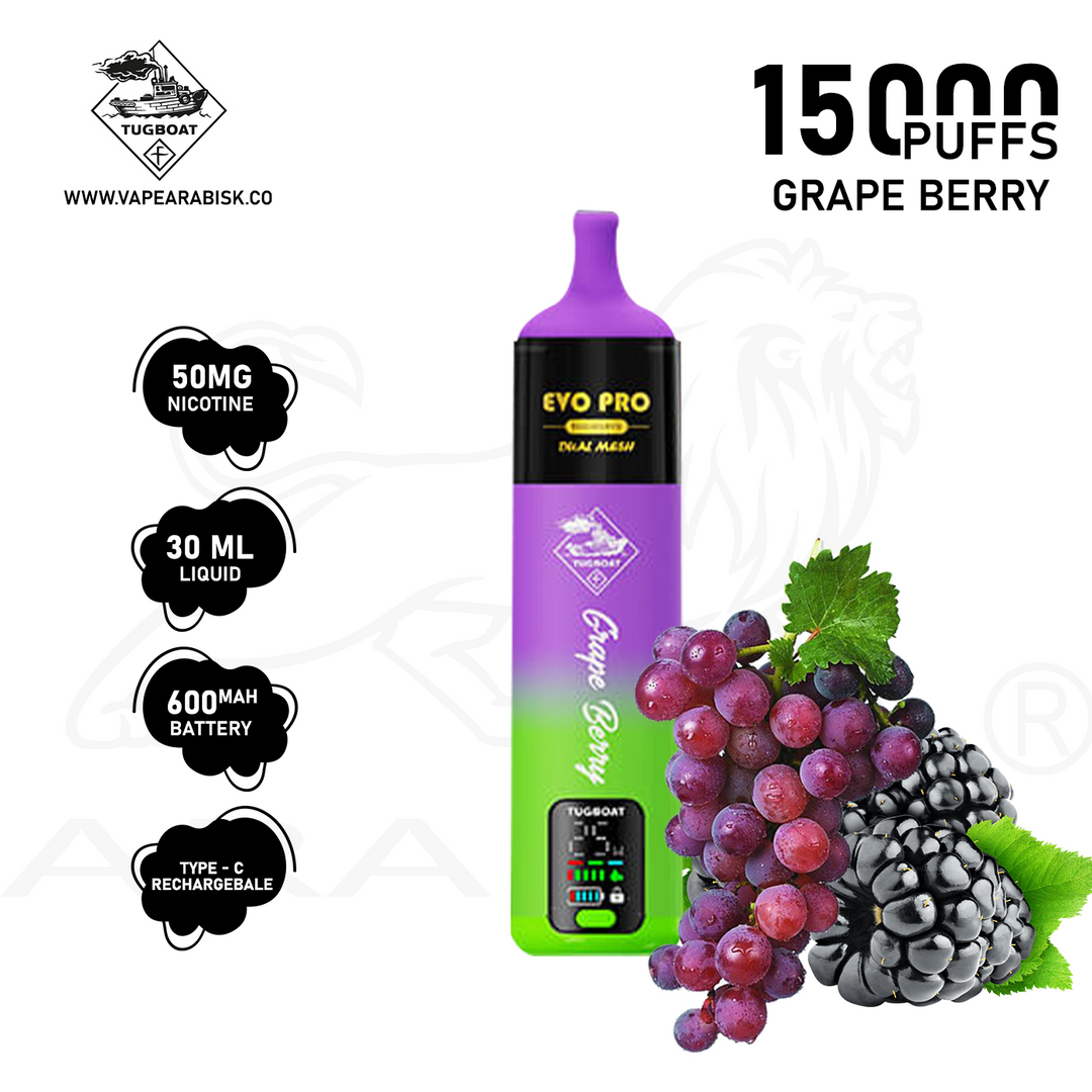 TUGBOAT EVO PRO 15000 PUFFS 50MG - GRAPE BERRY 