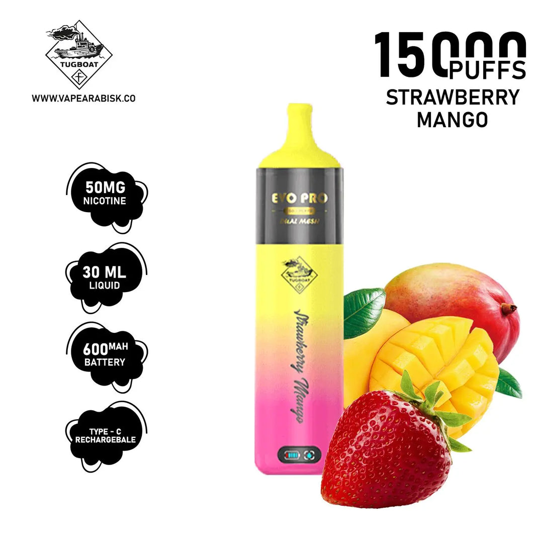 TUGBOAT EVO PRO 15000 PUFFS 50MG - STRAWBERRY MANGO 