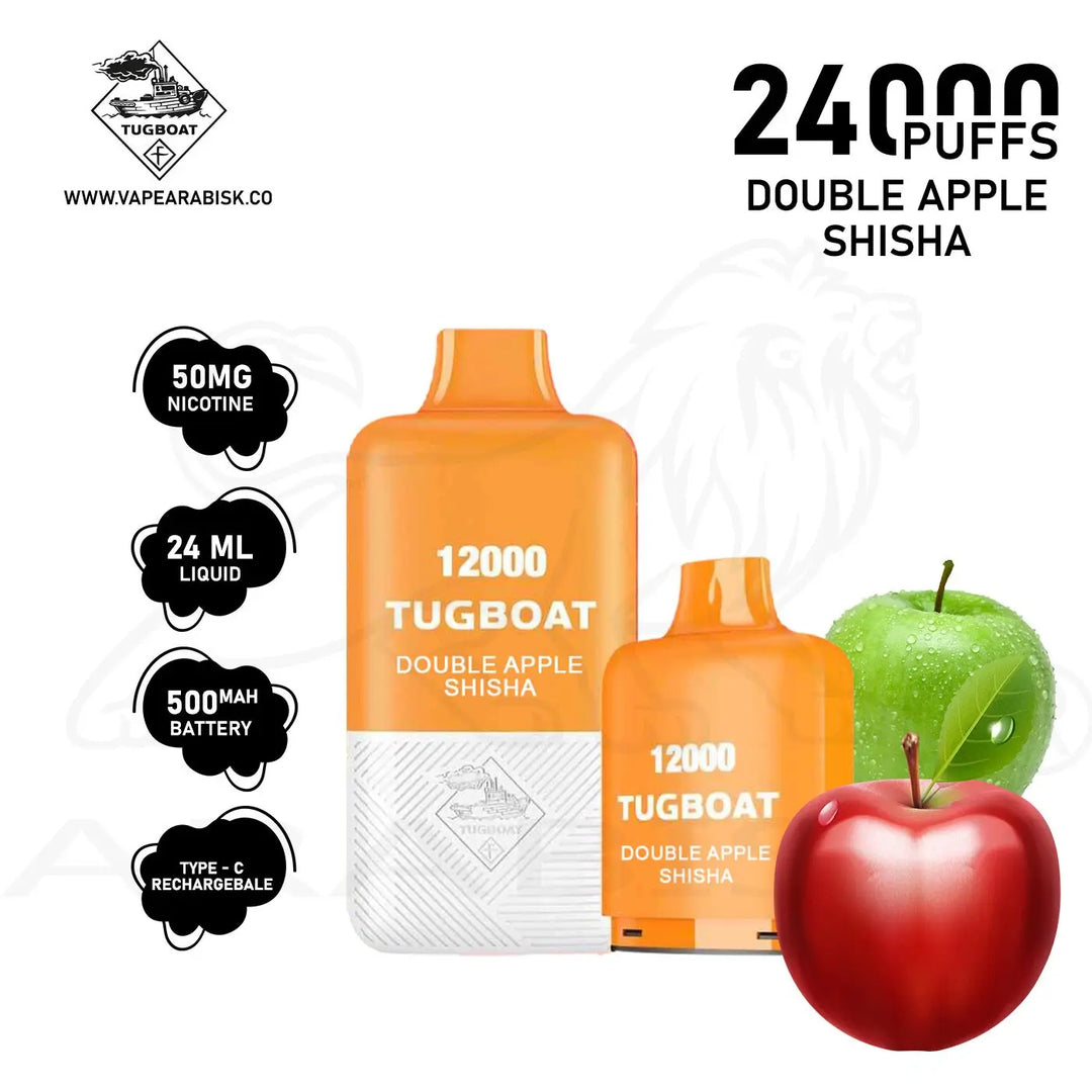 TUGBOAT SUPER KIT 24000 PUFFS 50MG - DOUBLE APPLE SHISHA 