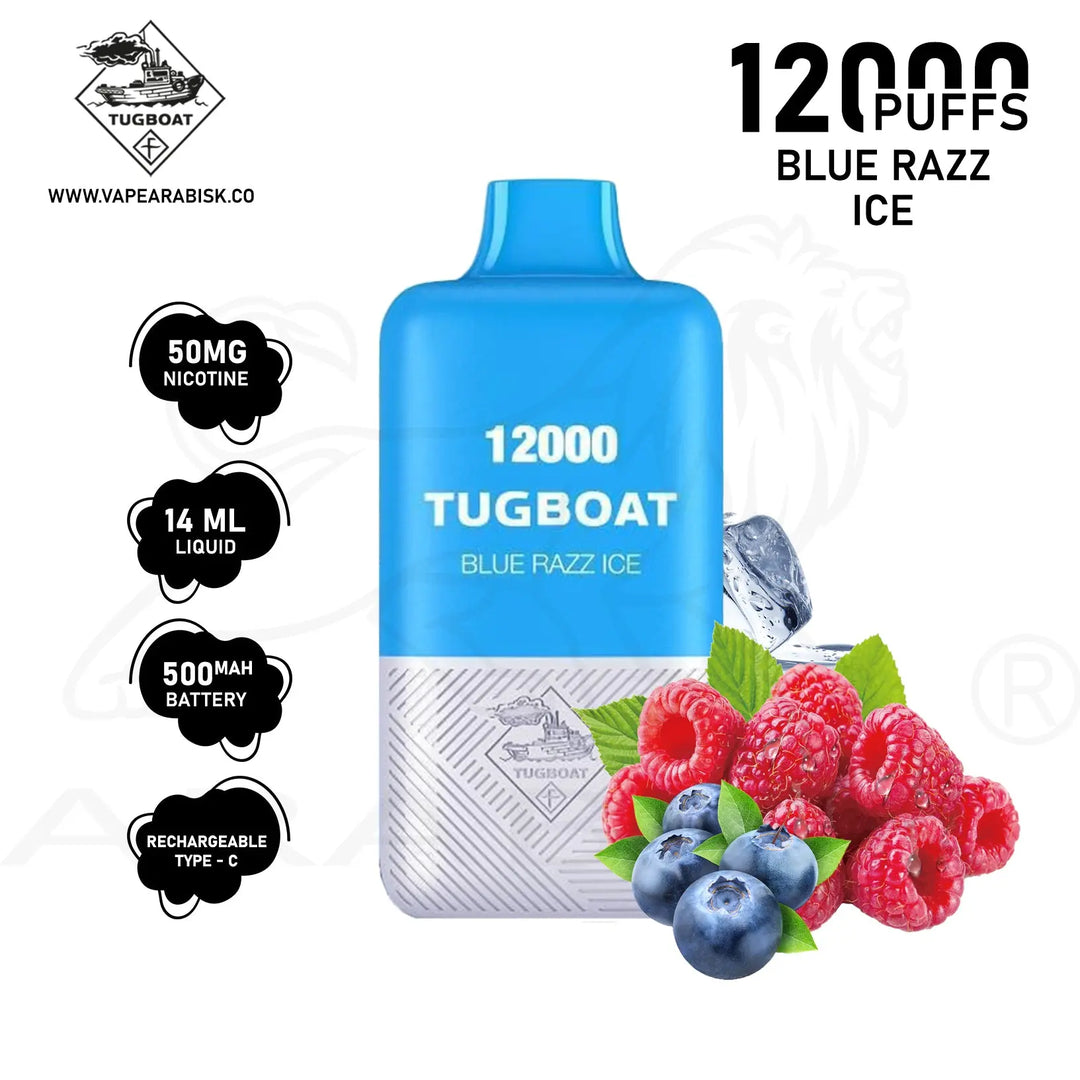 TUGBOAT SUPER POD KIT 12000 PUFFS 50MG - BLUE RAZZ ICE 