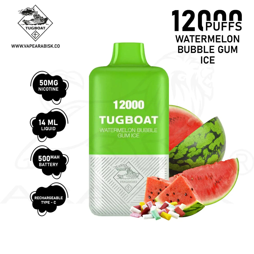 TUGBOAT SUPER POD KIT 12000 PUFFS 50MG - WATERMELON BUBBLEGUM ICE 