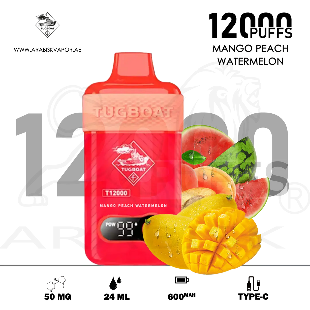 TUGBOAT T12000 PUFFS 50MG - MANGO PEACH WATERMELON | Disposable devices Arabisk Vape TUGBOAT T12000 PUFFS 50MG - MANGO PEACH WATERMELON | Disposable devices Arabisk Vape