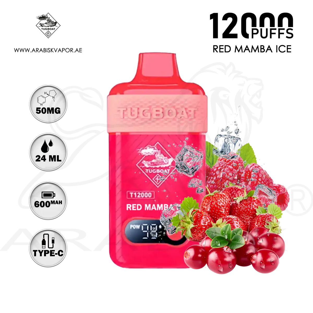 TUGBOAT T12000 PUFFS 50MG - RED MAMBA ICE | Disposable devices ...