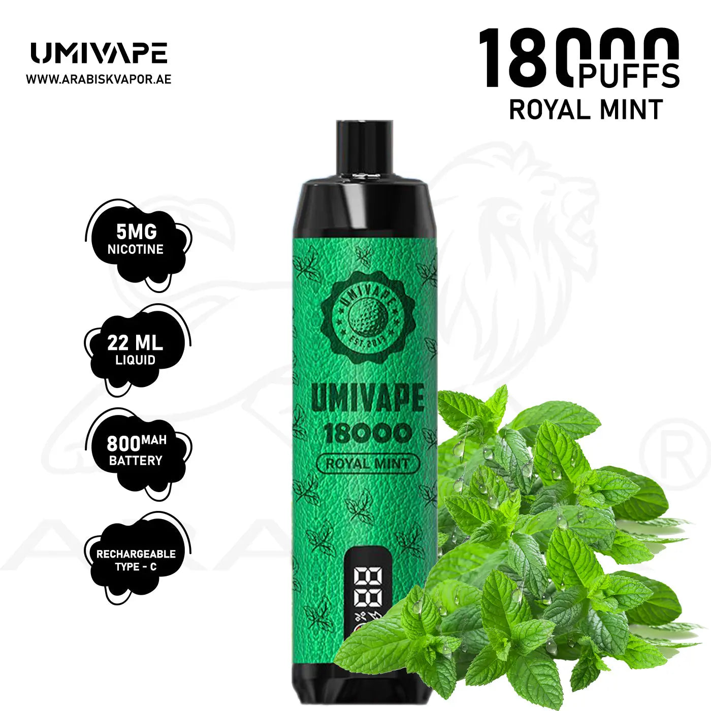 UMIVAPE U BAR 18000 PUFFS 5MG ROYAL MINT – Arabisk Vape